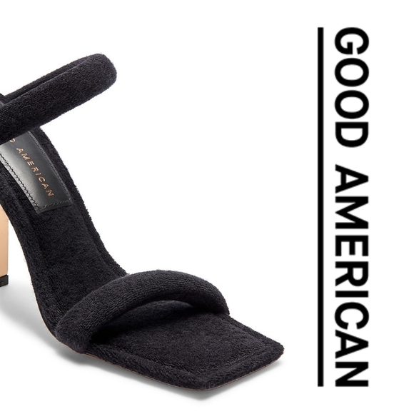 Good American 🖤 Women's Terry Slip On High Heel Sandals - Size 8 - Picture 3 of 5